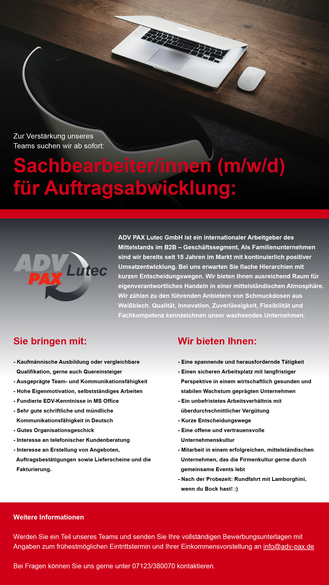 Jobs bei ADV PAX Lutec GmbH