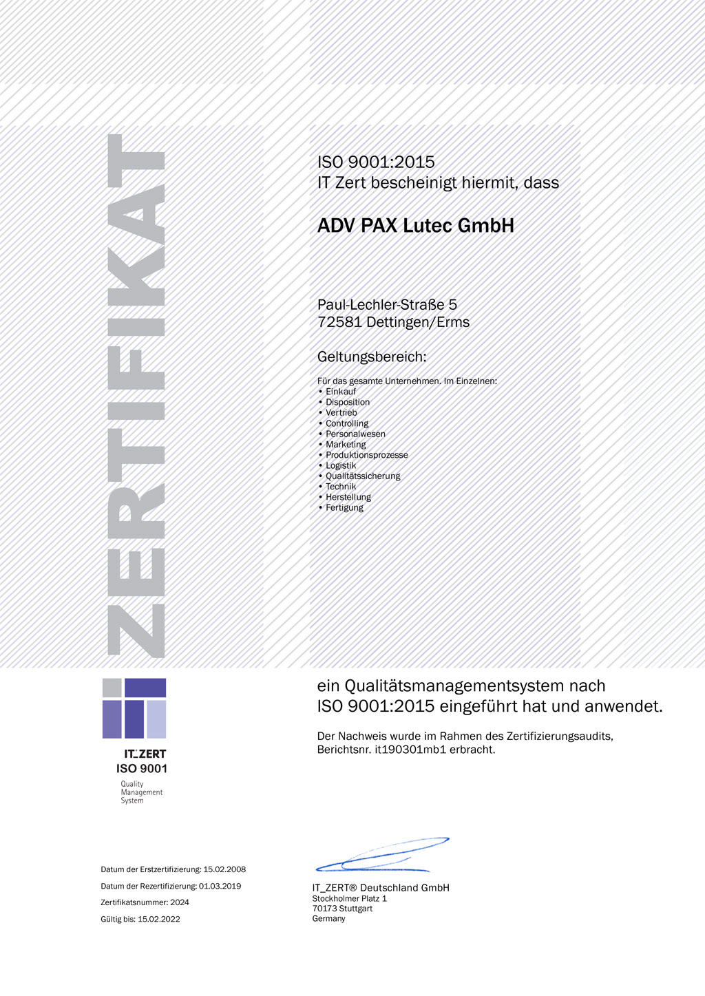 Certificati ISO 9001:2015