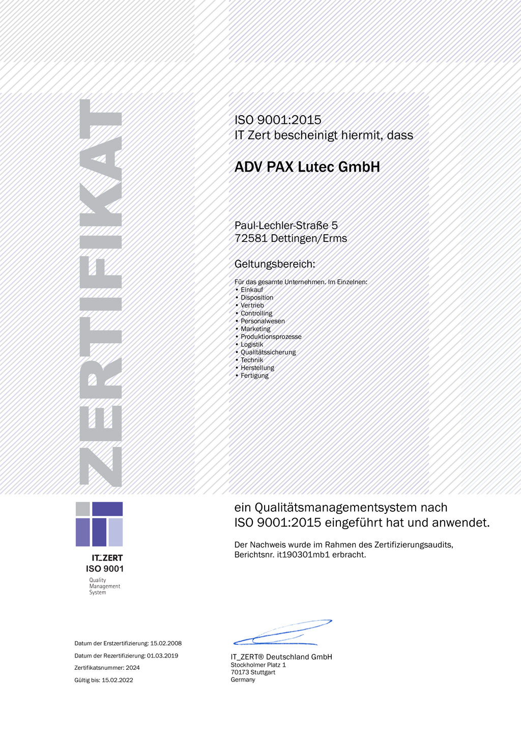 Certyfikaty ISO 9001:2015
